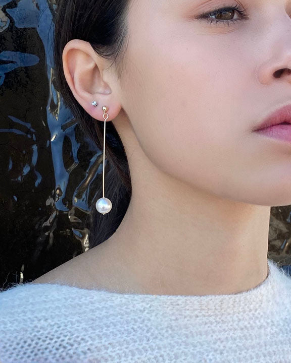 long pearl earrings. white pearls gold filled.