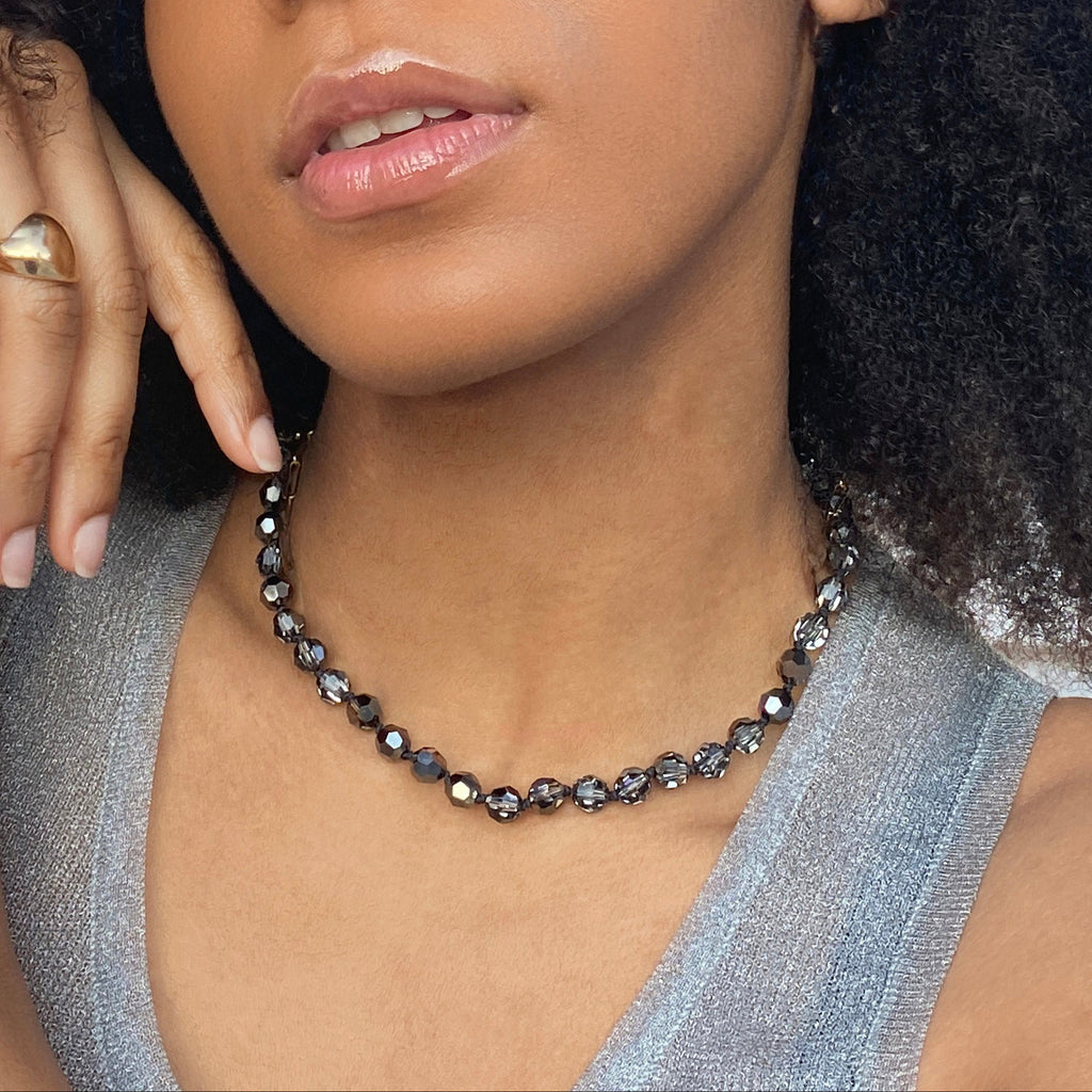 Black crystals choker necklace