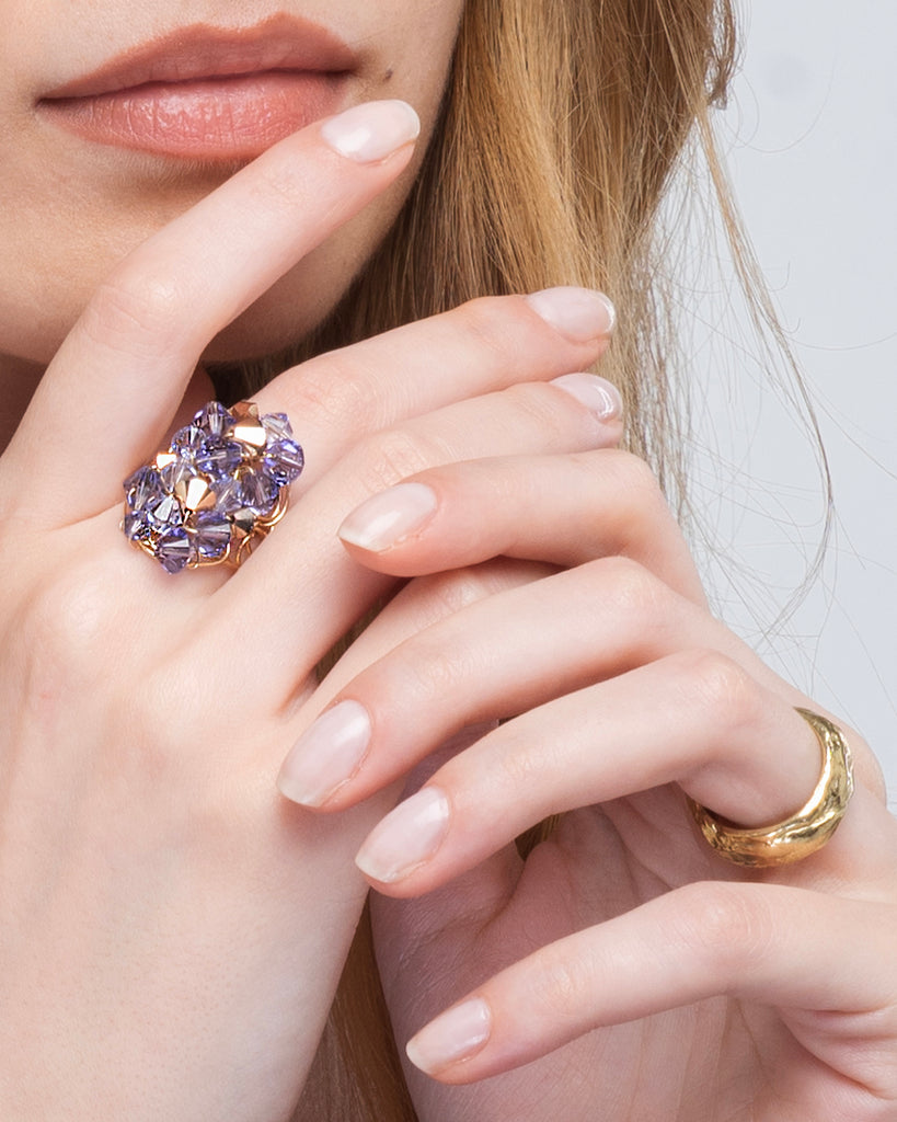 Amethyst bold gold ring gold band