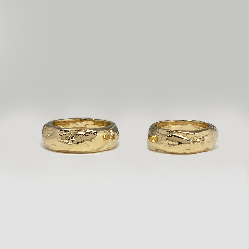 Organic shaped 14k wedding bands by Desideri design
