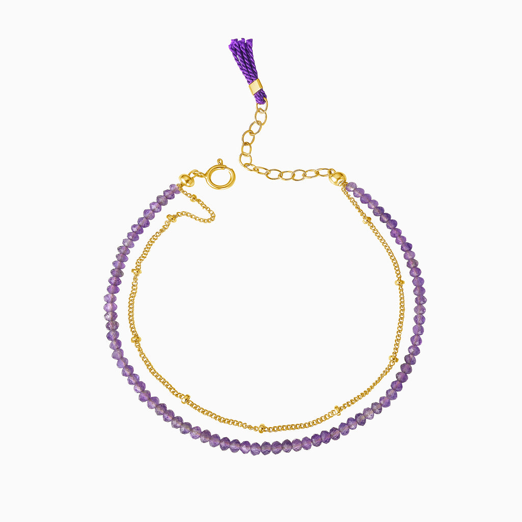 Amethyst beads gold bracelet with tassel