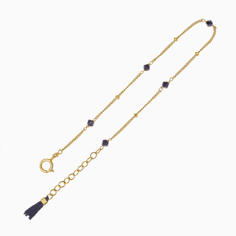 Adjustable black gold crystals bracelet with tassel