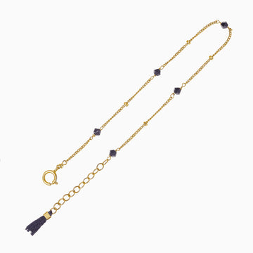 Adjustable black gold crystals bracelet with tassel