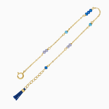 Blue tassel bracelet with blue crystals beads
