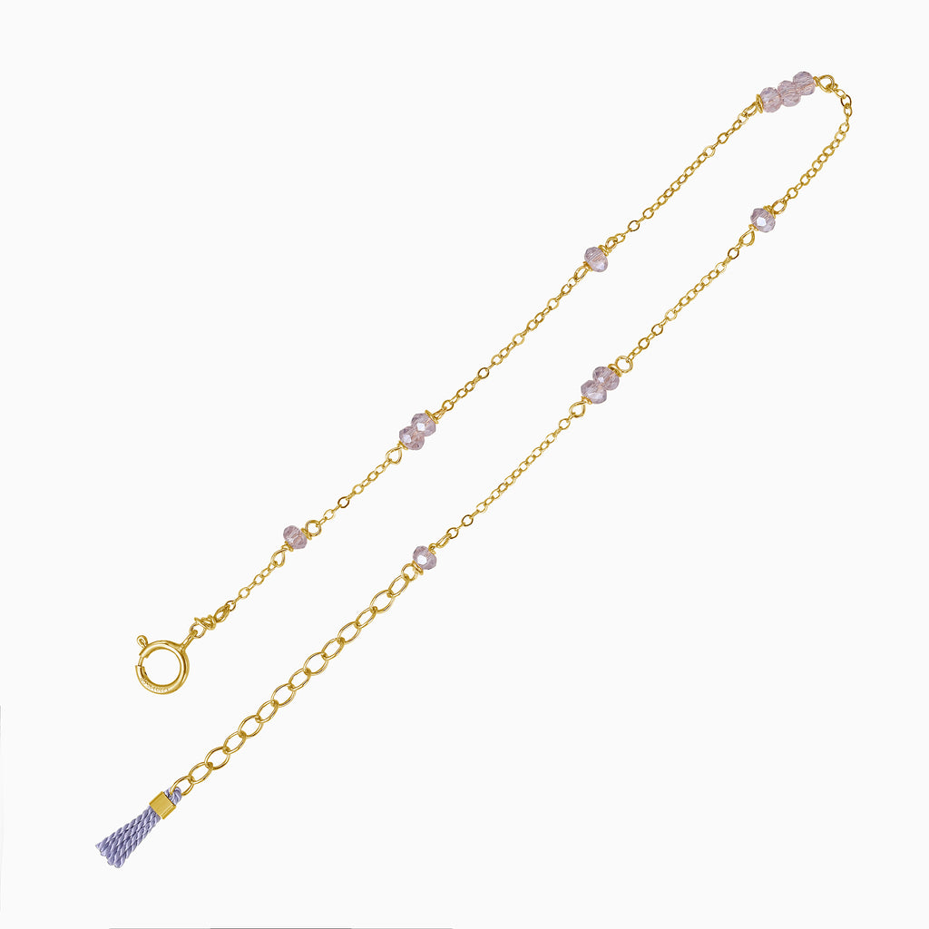 lavender zirconia gold bracelet with silk tassel