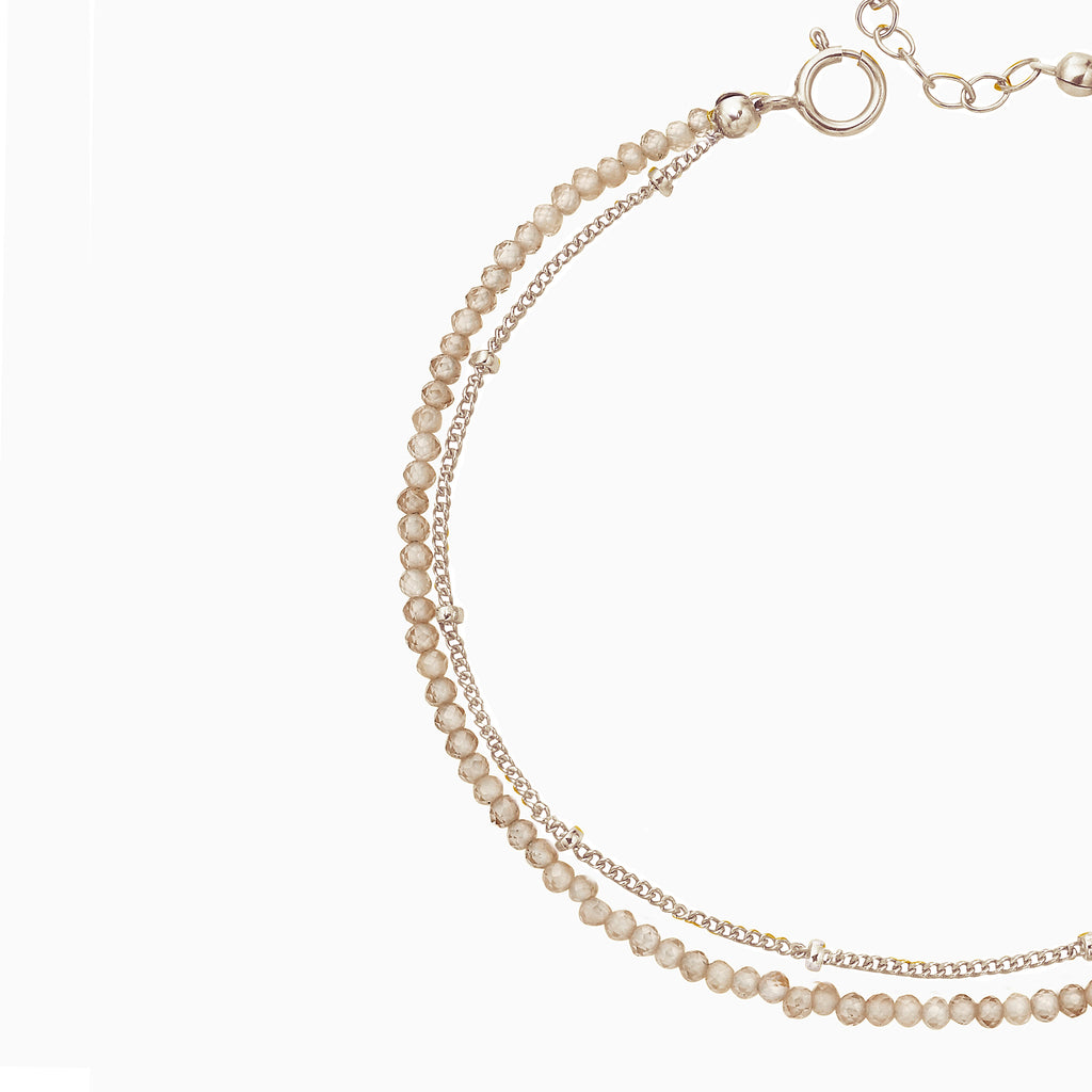 Sterling silver natural color gems bracelet with tassel