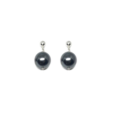 Black crystals pearl and silver earrings