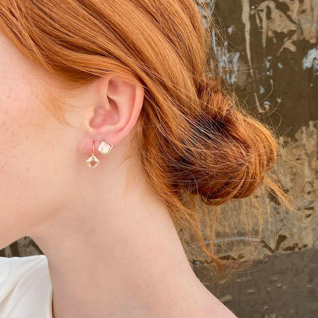 Citrine colored crystals studs and dangling earring. Stackable earrings.