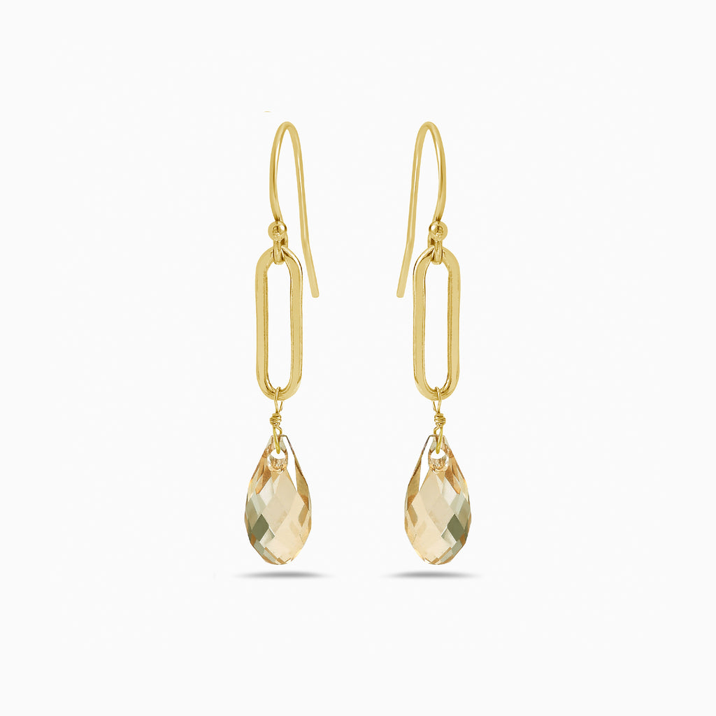 citrine crystals drop gold paperclip earrings 