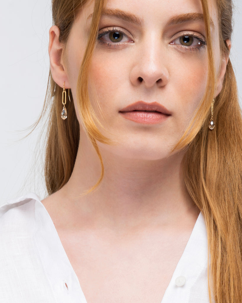 Drop gold earrings with citrine gems 