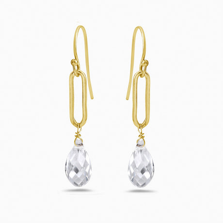 Clear crystal drop gold paperclip earrings