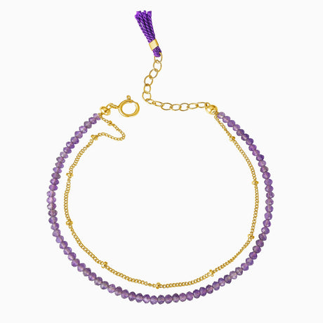 Amethyst beads gold bracelet with tasselby Desideri design 