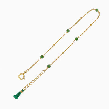 Gold and green satellite bracelet with silk tassel for women