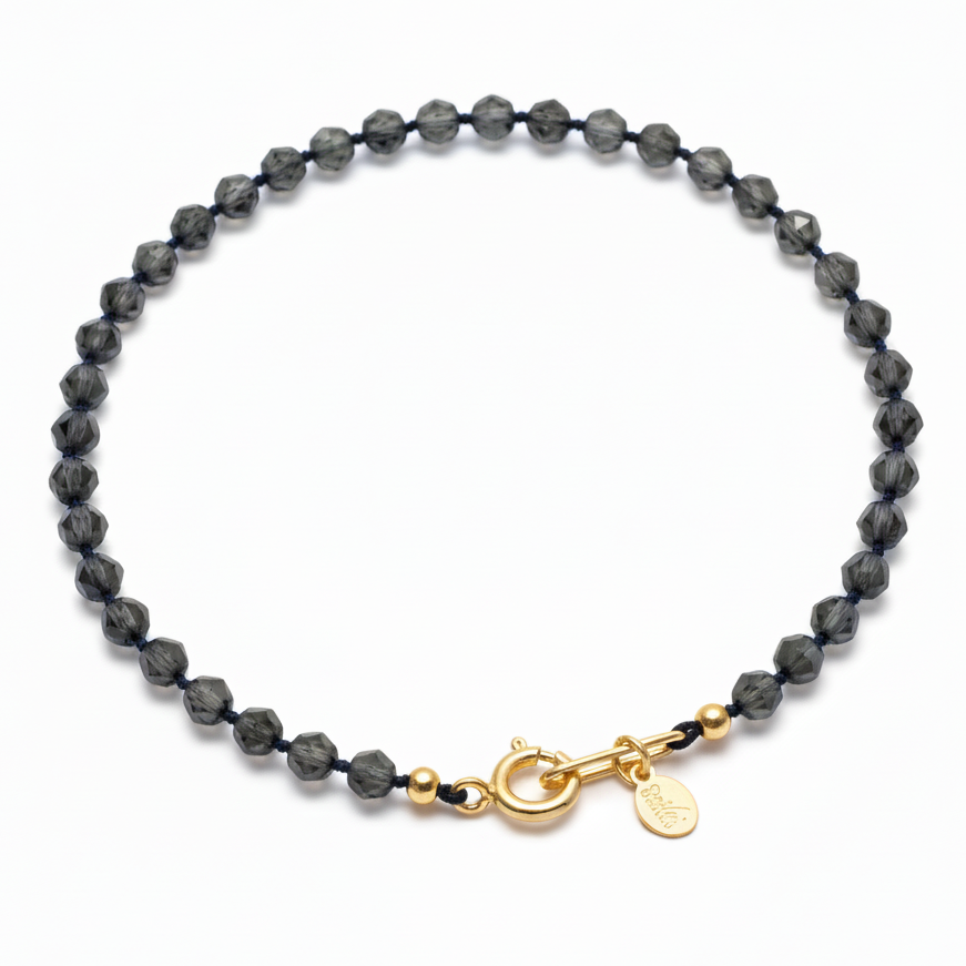 black diamond crystal necklace with gold clasp
