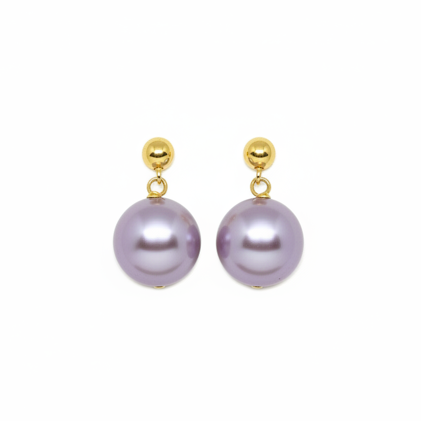 purple drop pearls with gold post