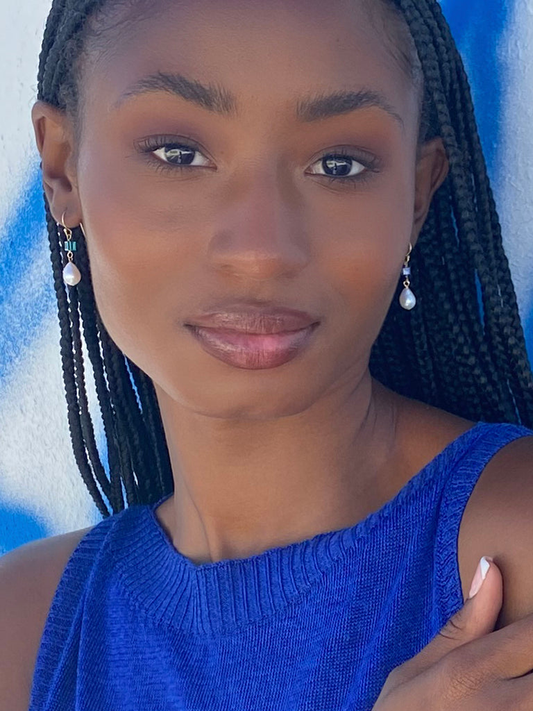 baroque pearls and blue crystals earrings