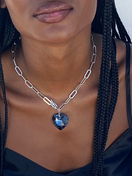 Large black crystal heart necklace by desifderi design