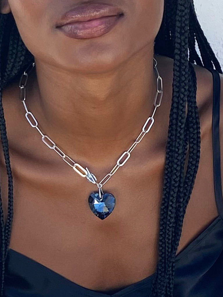 Large black crystal heart necklace by desifderi design