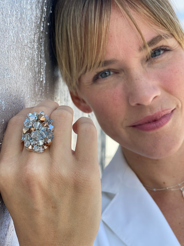icy blue silver cocktail bold ring