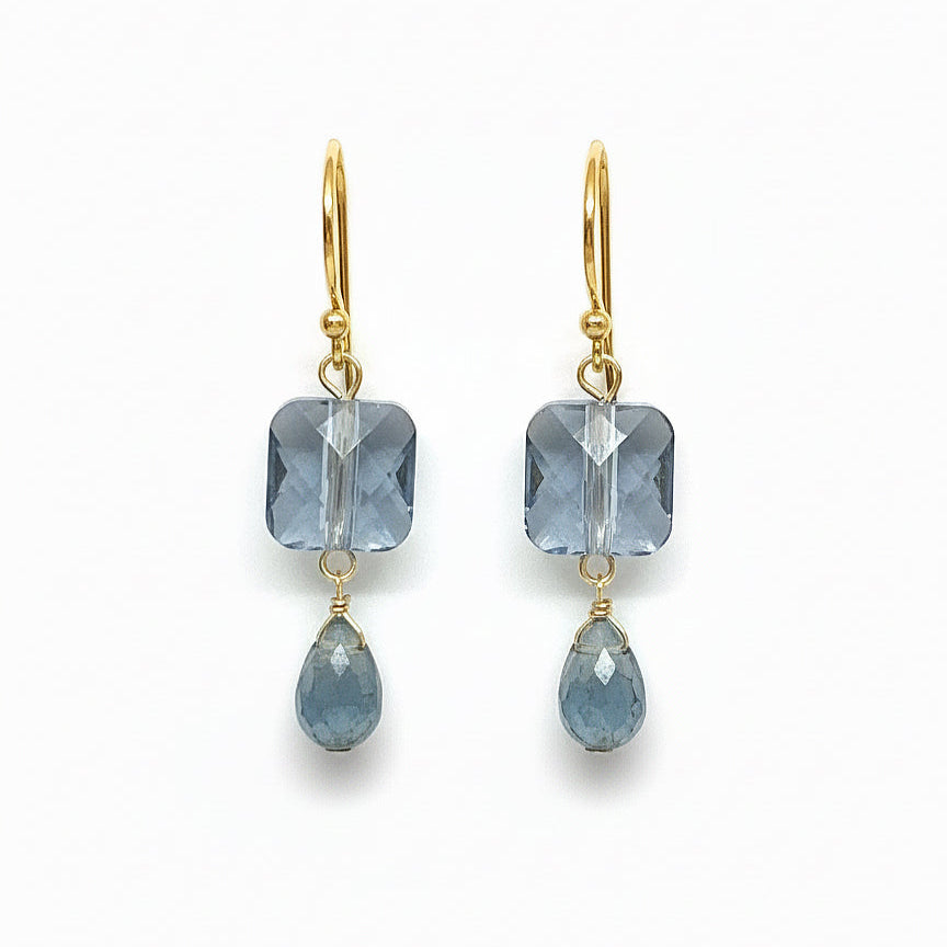 icy blue austrian crystals and labradorite gold earrings