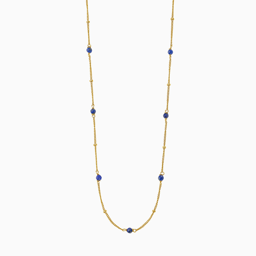Lapis lazuli blue satellite beads gold choker