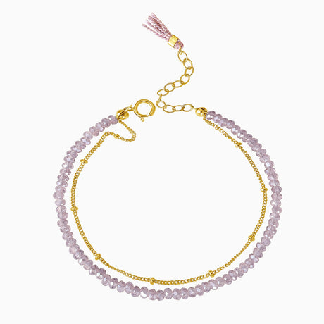 lavender zirconia beads gold bracelet with light amethyst  tassel by Desideri design 