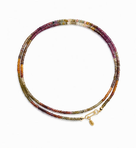 Multi colored sapphires beads necklace gold clasp
