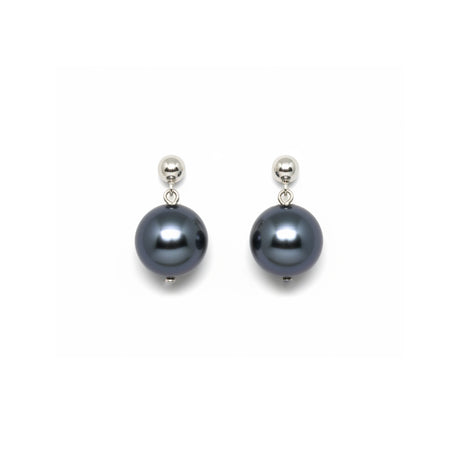 Black crystals pearl and silver drop earrings by desideri design