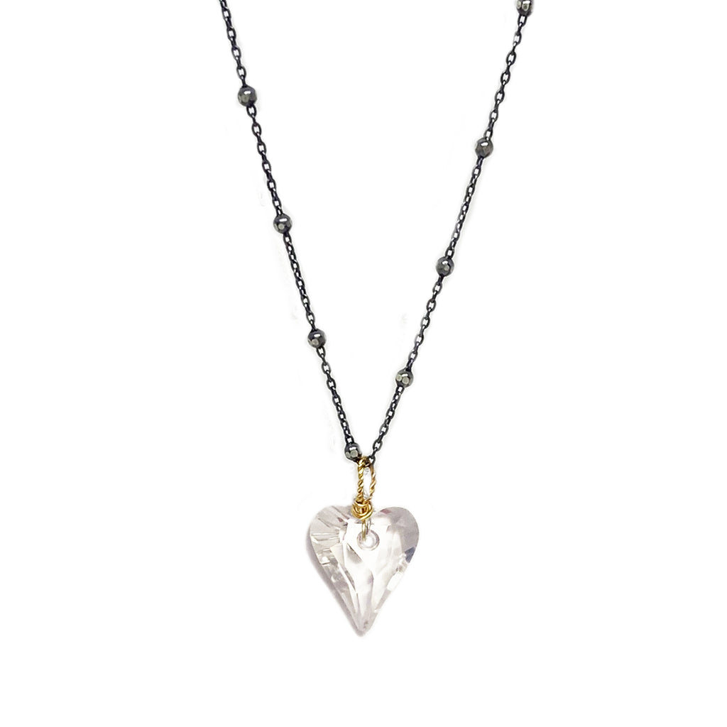 oxidized clear heart pendant