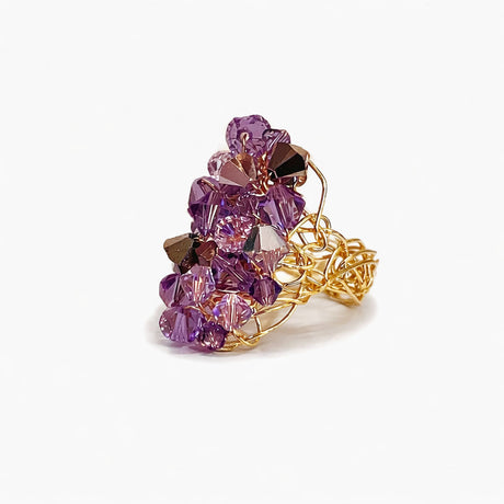 Amethyst colored gold crystals ring 