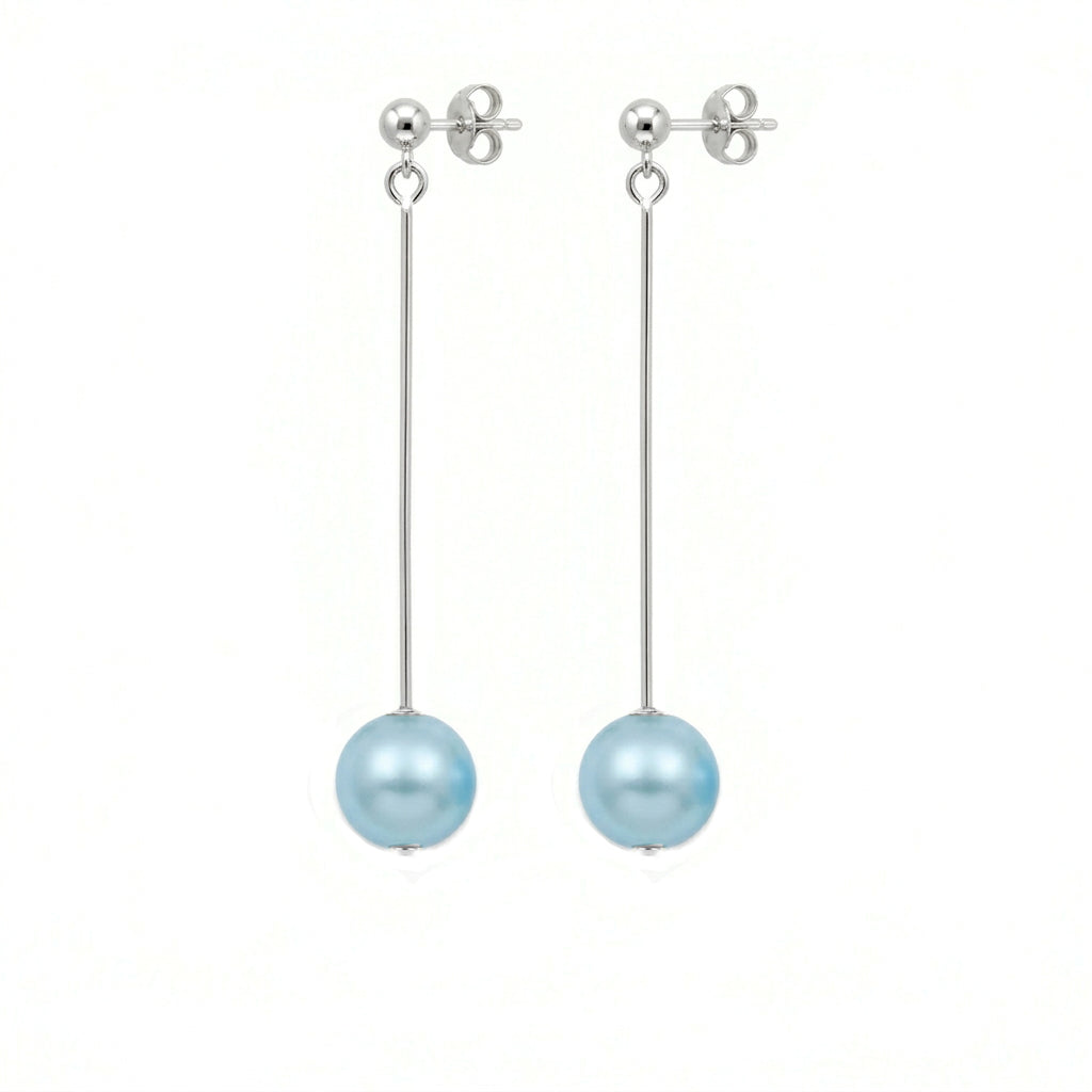 light blue Pearl Bar Earrings Sterling Silver - Austrian Crystal