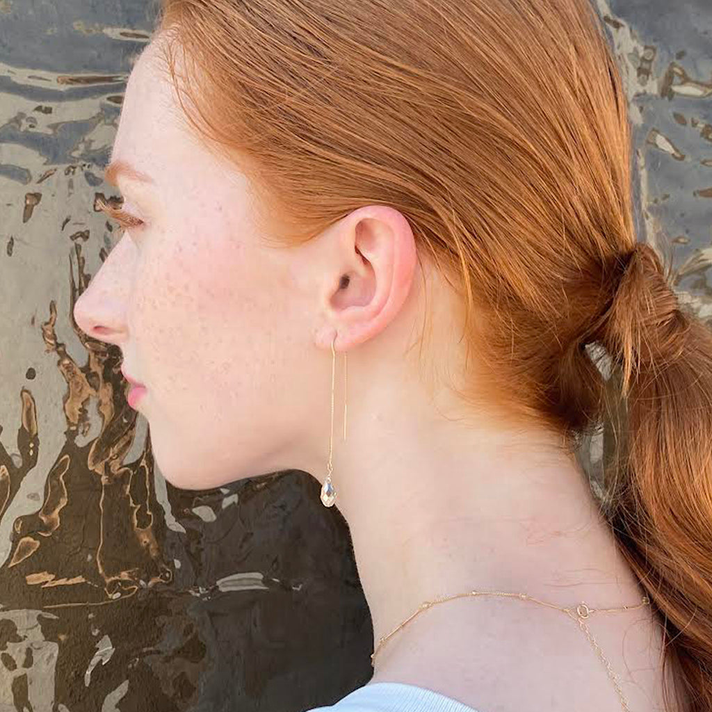 champagne threaders gold earrings. Citrine  crystals