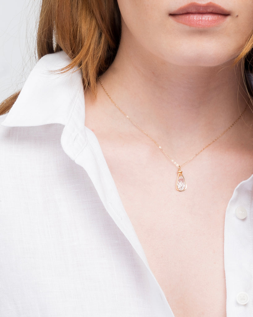 clear gold drop pendant necklace by Desideri design