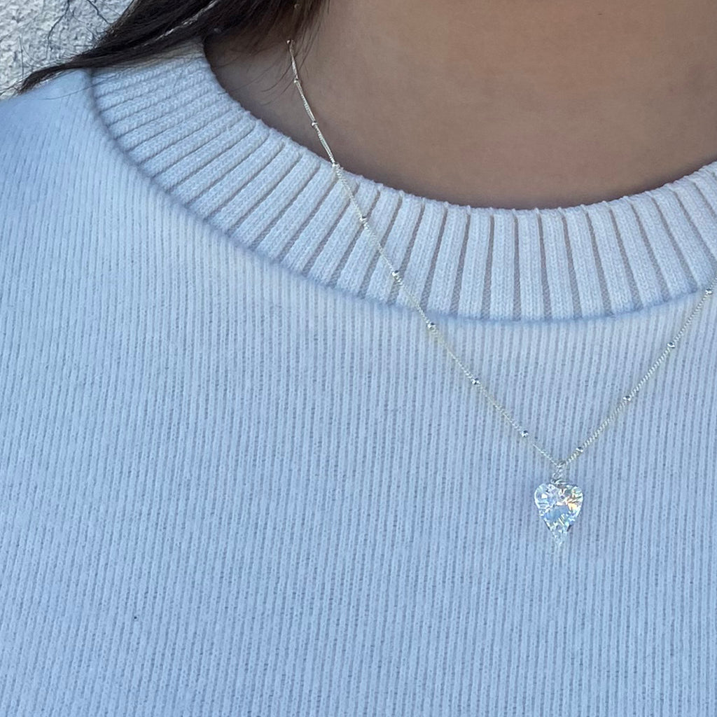 Clear heart  silver necklace