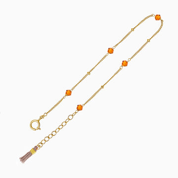 Coral orage crystal gold bracelet with silk tassel