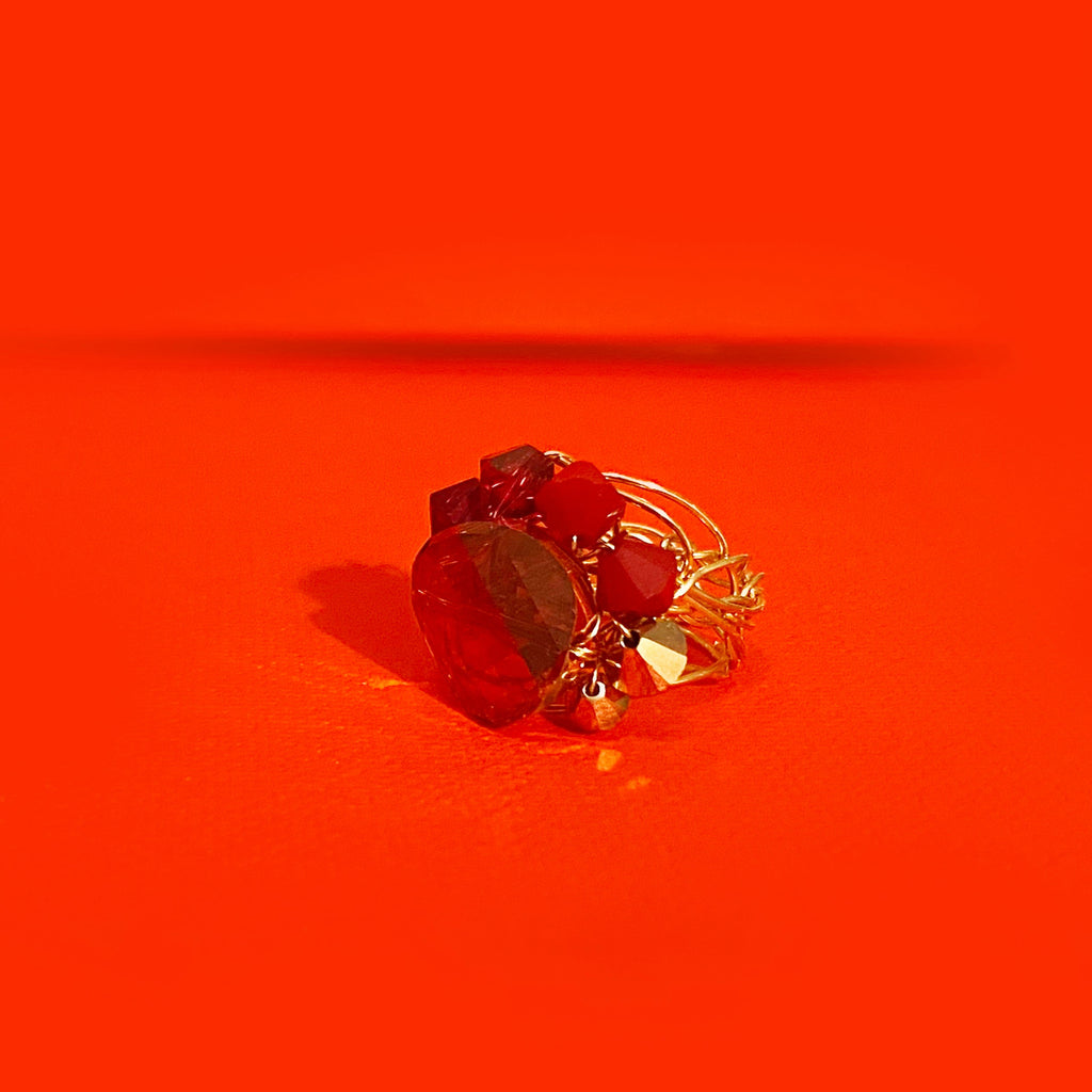 Coral red desideri design cocktail ring