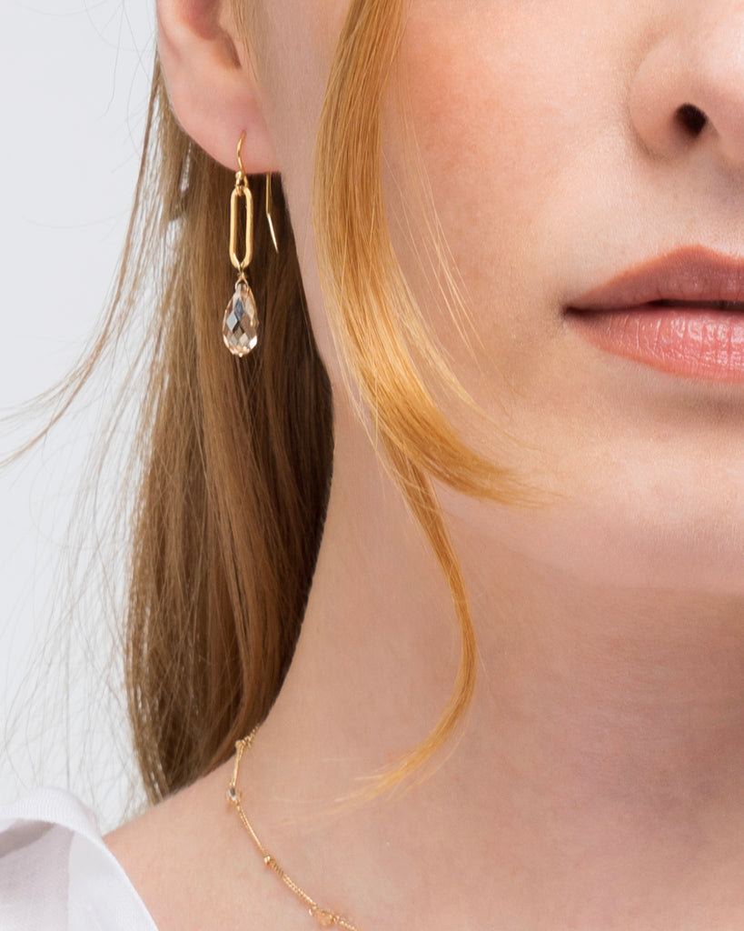 Gold drop earrings with citrine colored stones