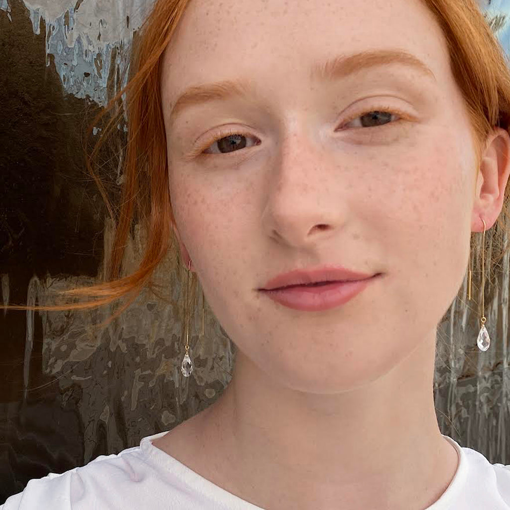 14k clear threaders earrings