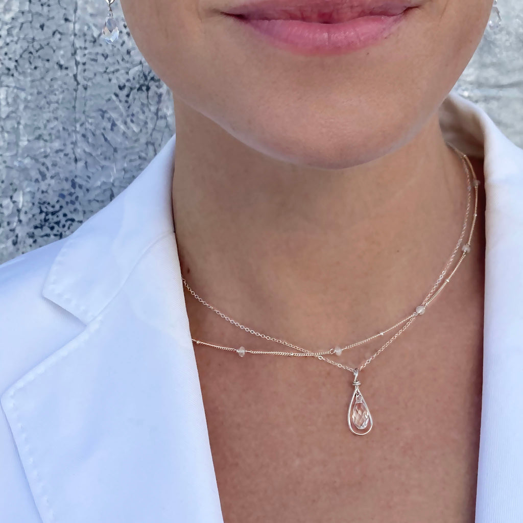 Silver satellite moonstone necklace. Desideri design