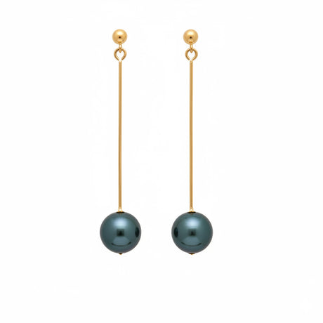 green pearls gold bar dangling earrings. Emily in paris style