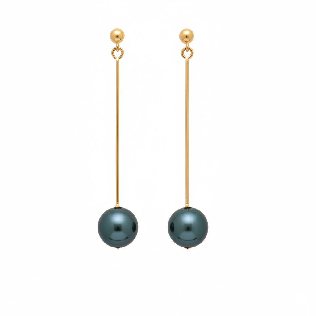 green pearls gold bar dangling earrings