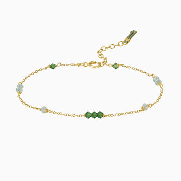  green crystals gold bracelet with tassel