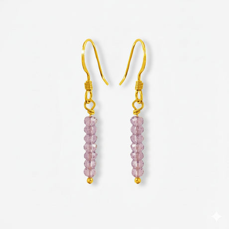 Light amethyst and gold drop earrings. Minimal small earrings