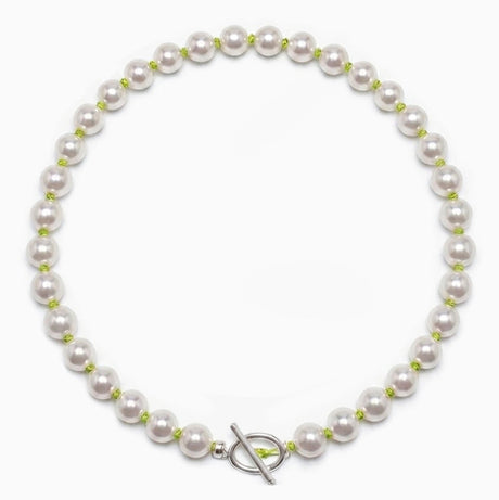 lime green white pearls necklace
