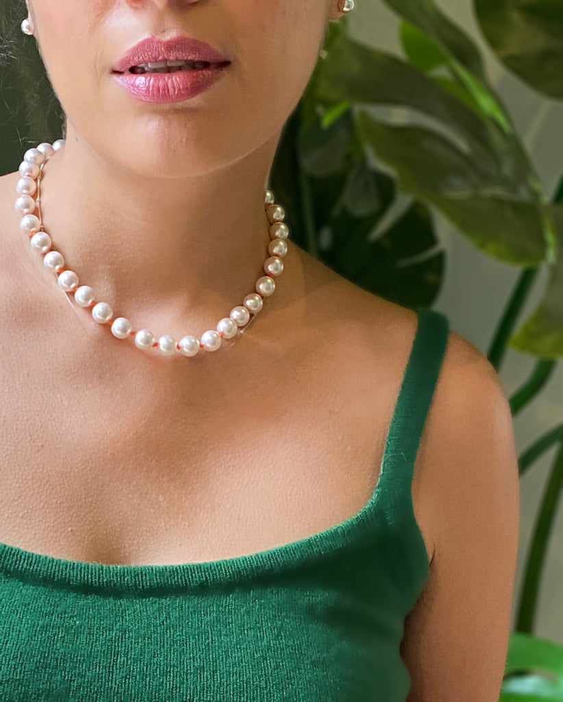 white pearl orange knots necklace by desideri design
