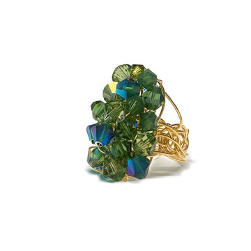 Metallic blue and green crystals gold ring