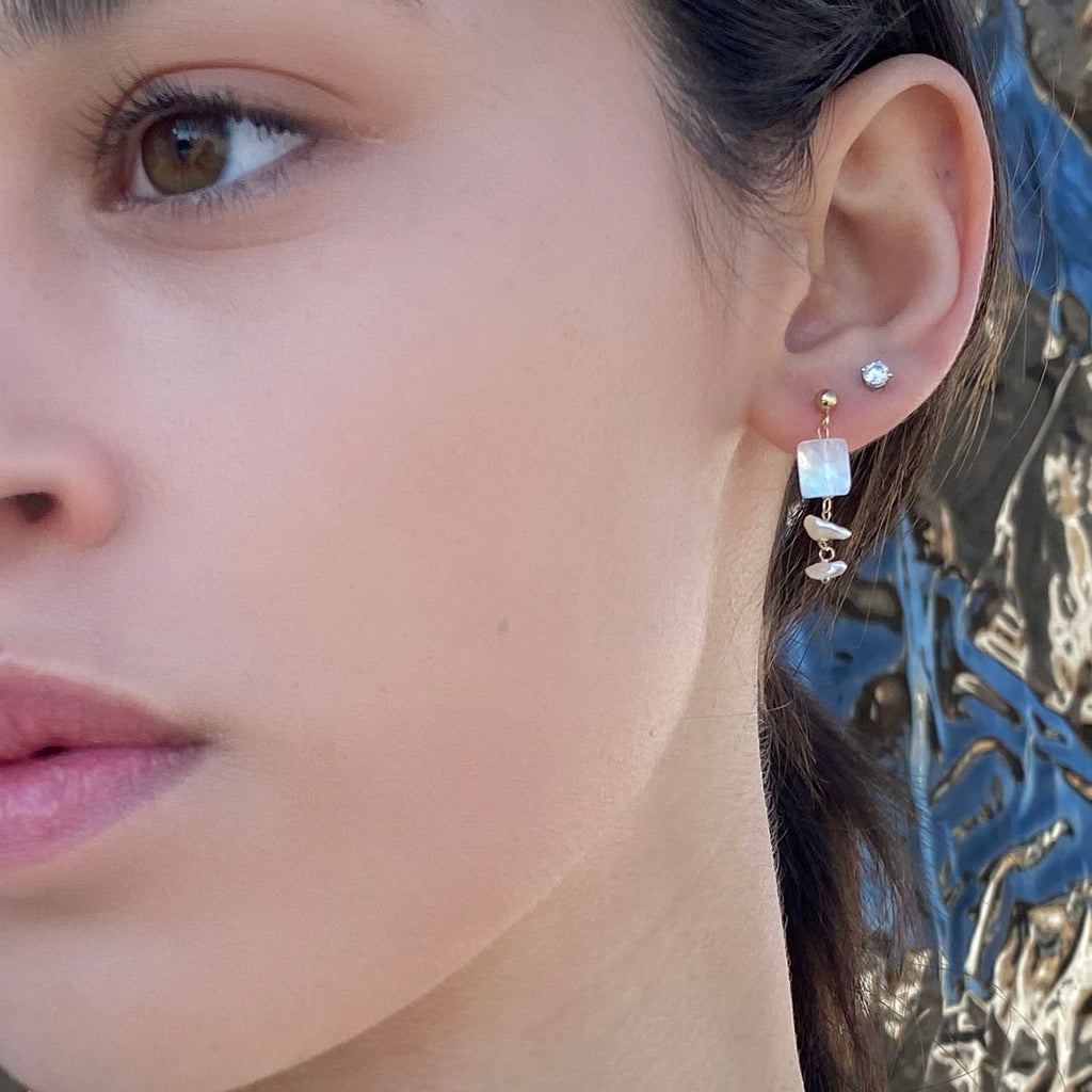 rainbow moonstone dangling earrings. desideri design