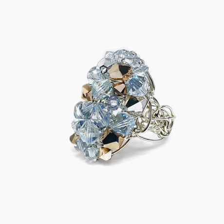 icy blue crystals cocktail ring on silver wire band