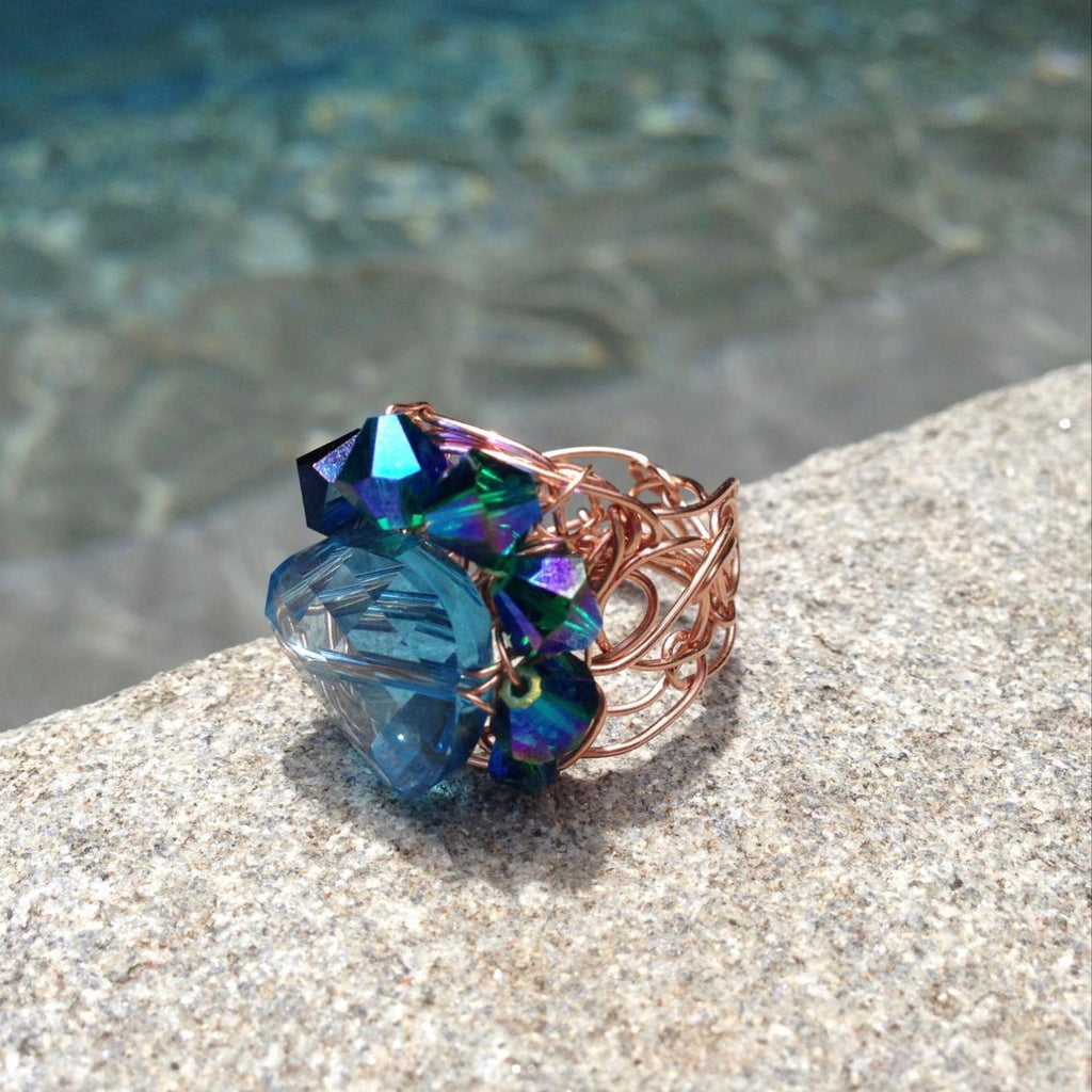 Ocean blue crystal cocktail ring