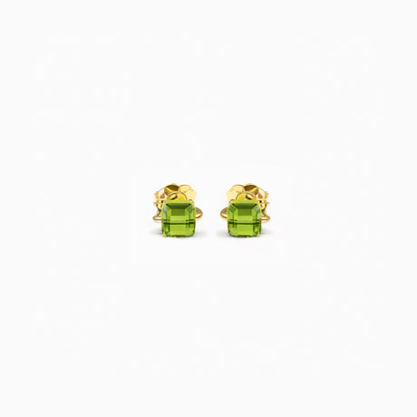 peridot cube studs in gold by desideri design 